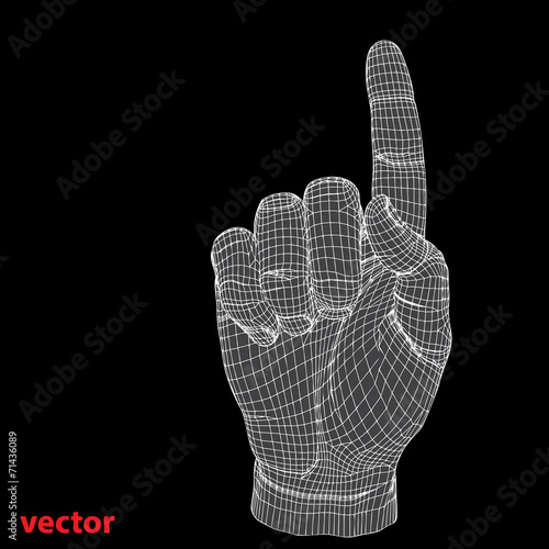 Conceptual 3D cyber black wireframe human hand