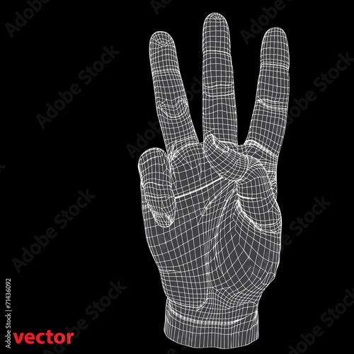 Conceptual 3D cyber black wireframe human hand