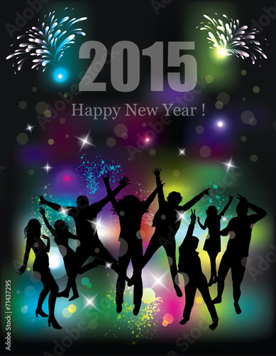 Happy new year 2015. Party background. Dancing people.