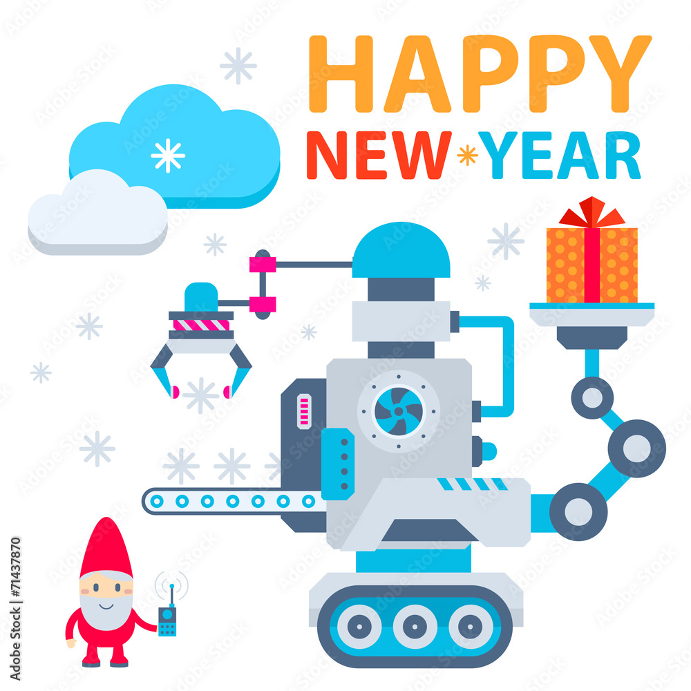 Vector illustration of the gnome operates the machine that holds Vector illustration of the gnome operates the machine that holds