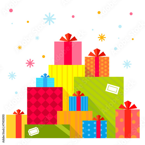 Vector Christmas illustration of the piles of presents on white