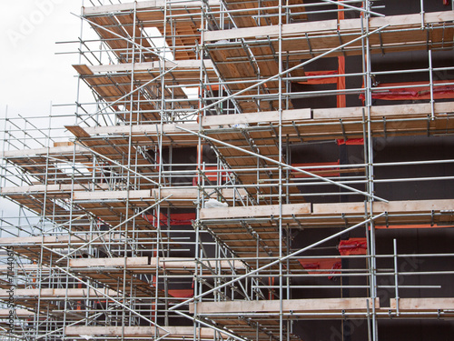 Scaffolded building in a UK construction project