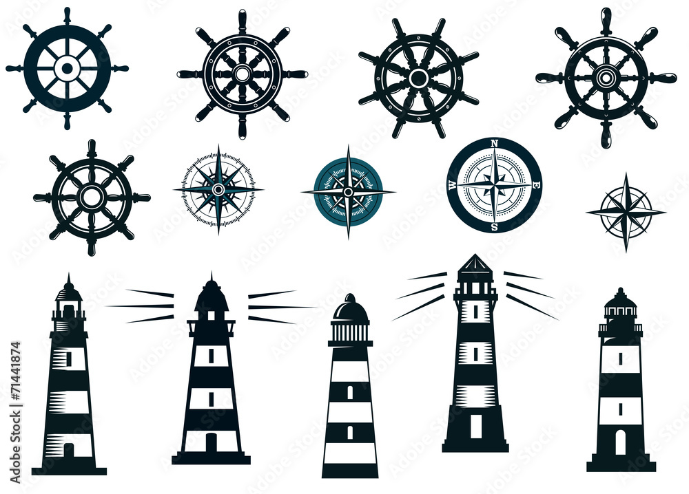 Set of marine or nautical themed vector icons Stock Vector | Adobe Stock