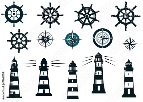Fototapeta Set of marine or nautical themed vector icons