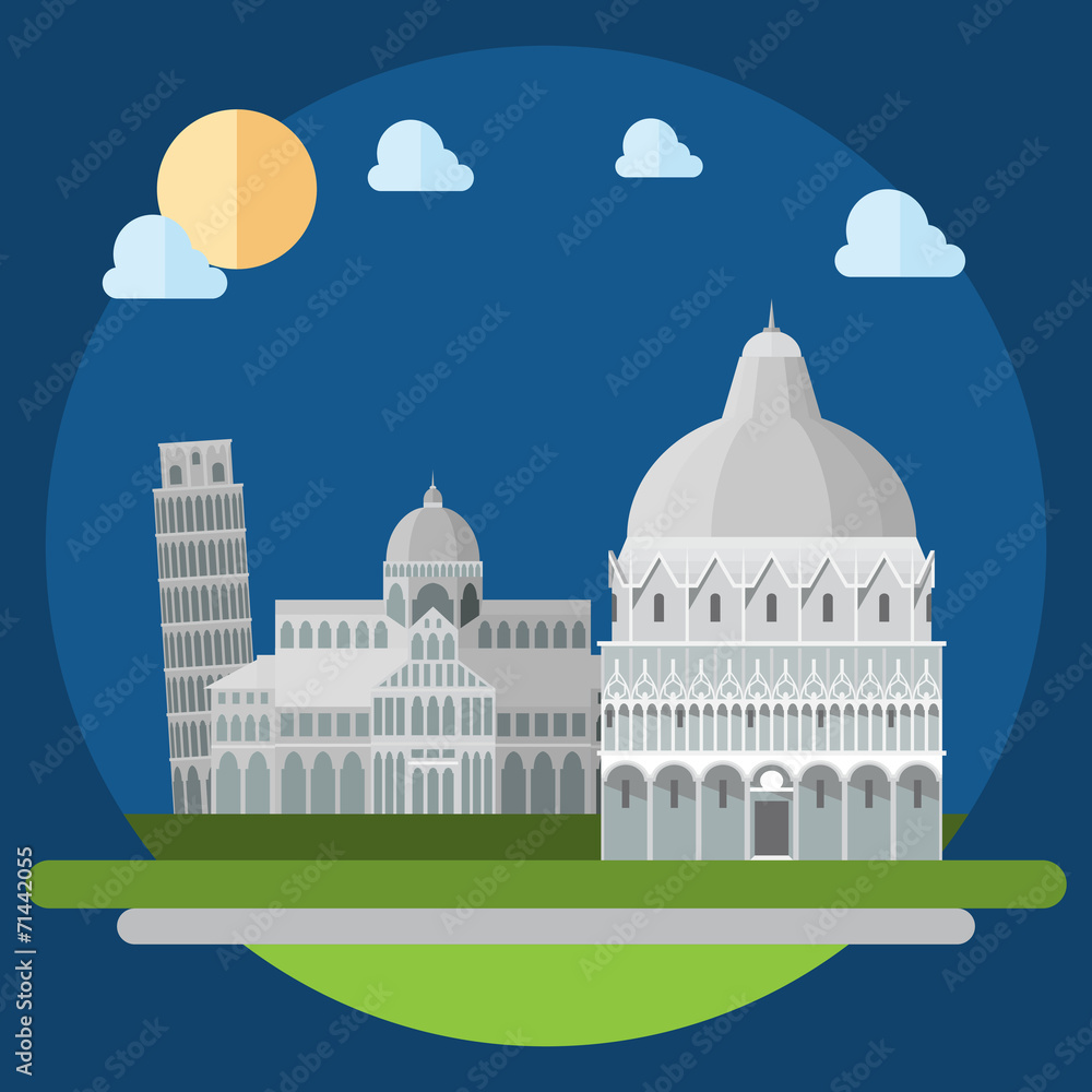 Flat design of piza square buildings