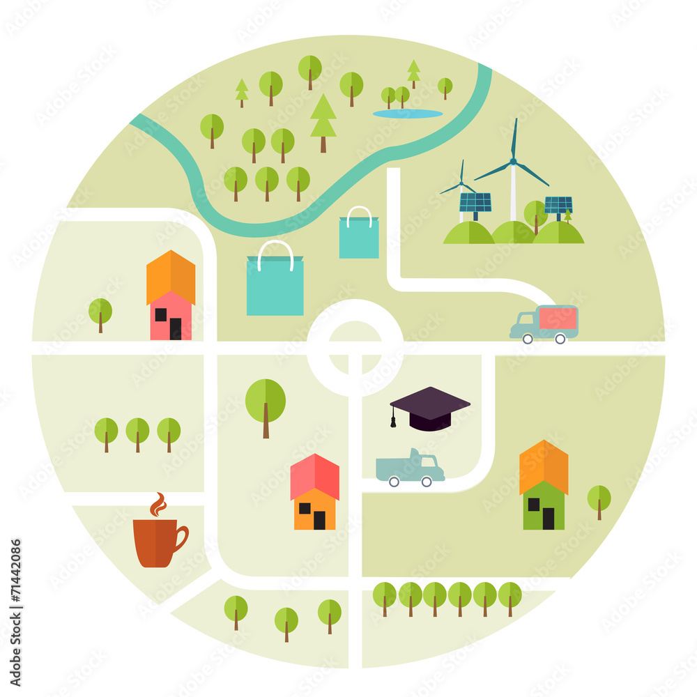 Fototapeta premium Places icons with Vector map