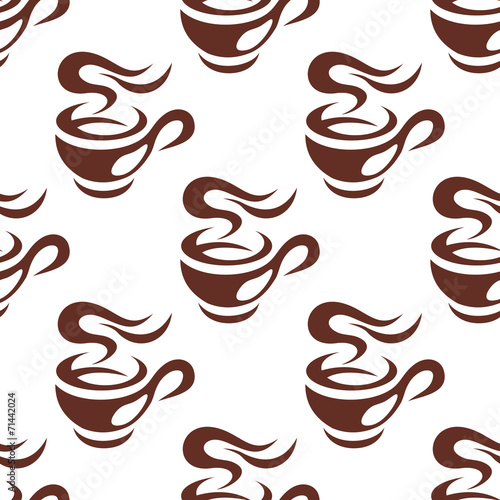 Steaming cup of espresso coffee seamless pattern