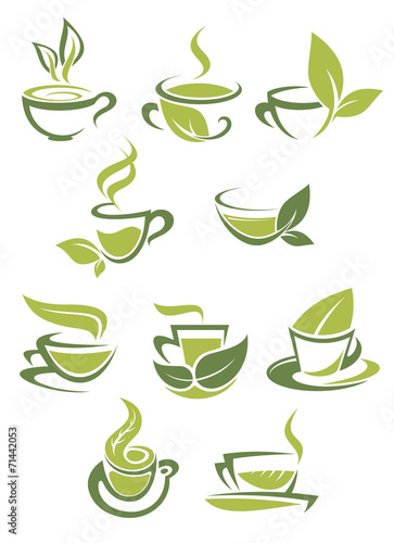 Collection of green or organic tea icons
