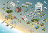 Detailed illustration of Isometric Seaside Buildings City Map Vector