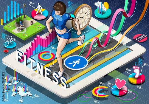 Isometric Infographic with Jogging Woman