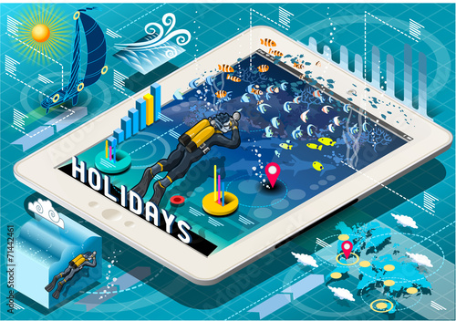 Isometric Diving Holidays Infographic on Tablet