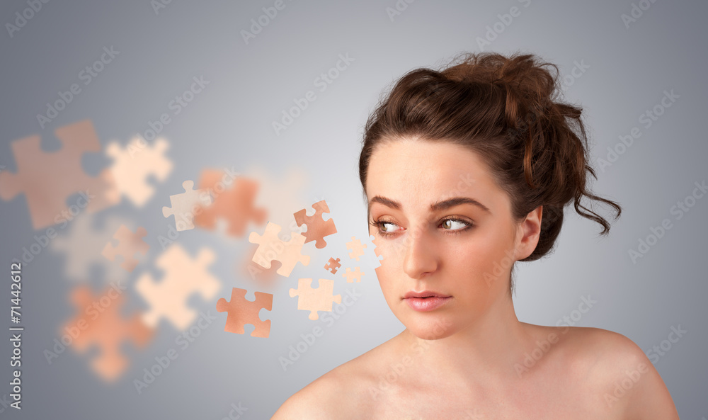 Pretty young girl with skin puzzle illustration Pretty young girl with skin puzzle illustration