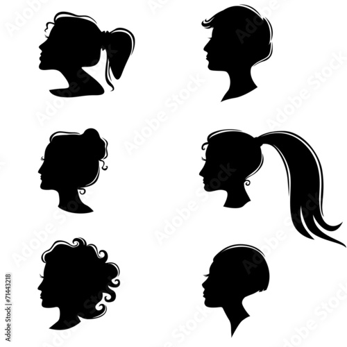 Set silhouette of a beautiful woman profiles