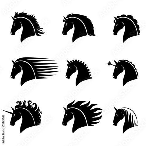 Set silhouette of a beautiful horse head