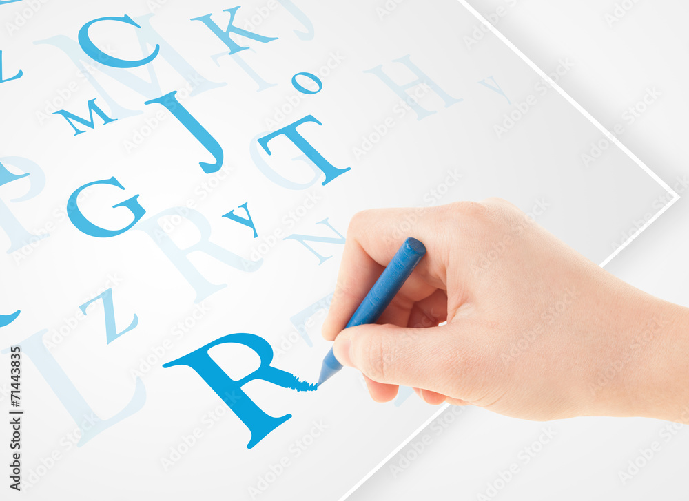 Hand writing various letters on white plain paper Hand writing various letters on white plain paper