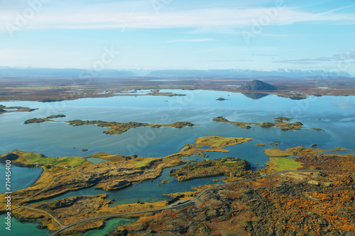 Aerial landscape lake Myvatn