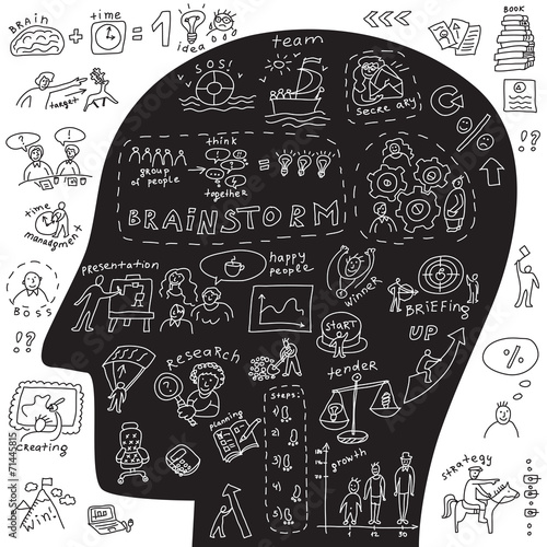 Head of business icons and doodles