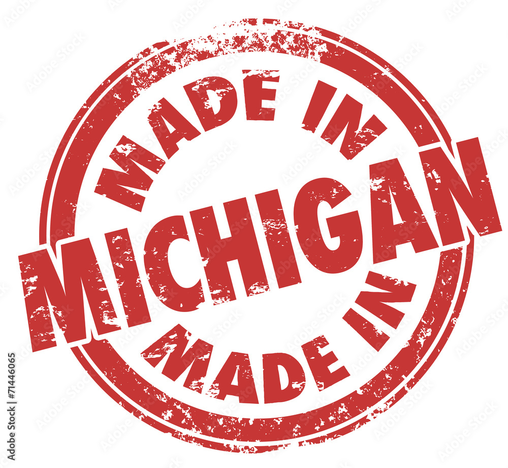 Made in Michigan Red Ink Stamp Manufactured Produced Detroit Sta Made in Michigan Red Ink Stamp Manufactured Produced Detroit Sta