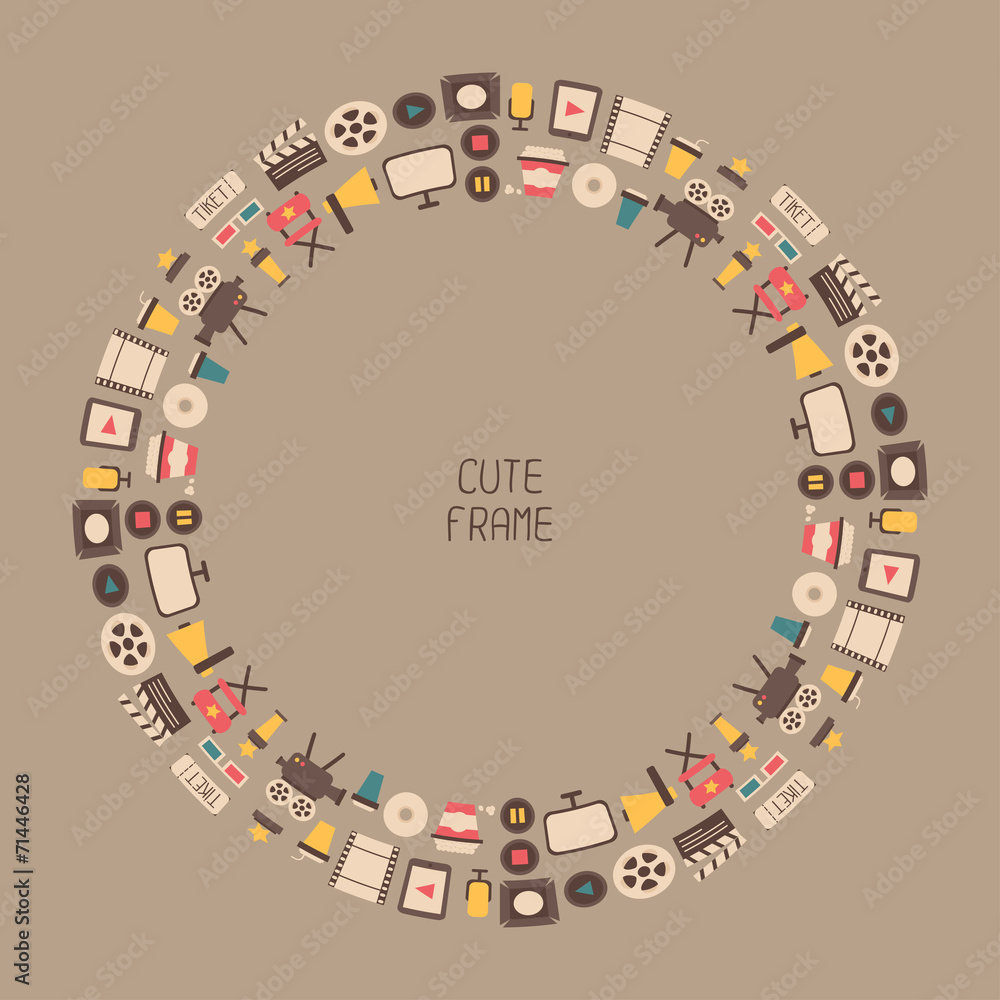 Frame of movie design elements and cinema icons in flat style. Frame of movie design elements and cinema icons in flat style.