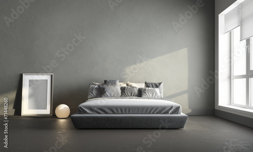 3d render of gray bedroom