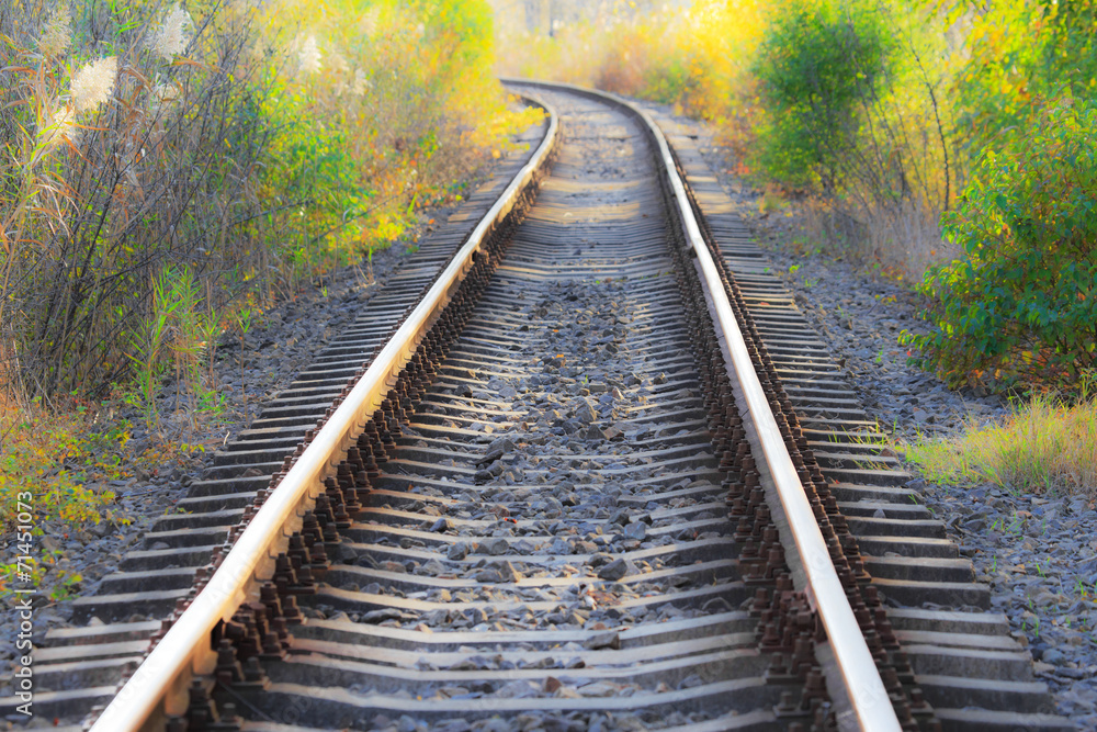 Obraz premium Scenic railroad in autumn in remote rural area