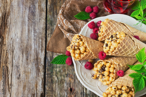 waffle cones with corn balls