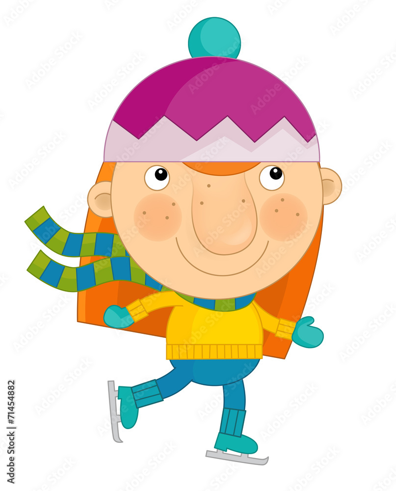 Cartoon happy and funny child - isolated - girl - sport - illustration for children - ice skating