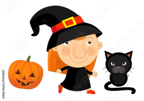 Cartoon happy and funny child - isolated - halloween - girl - witch - illustration for children