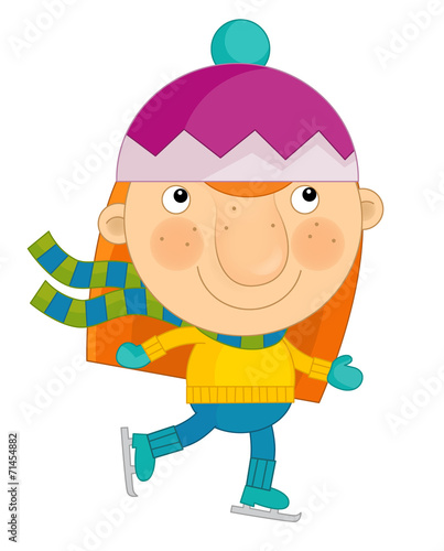 Cartoon happy and funny child - isolated - girl - sport - illustration for children - ice skating photo