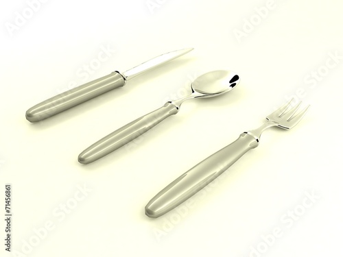 Spoon, fork and knife on white background