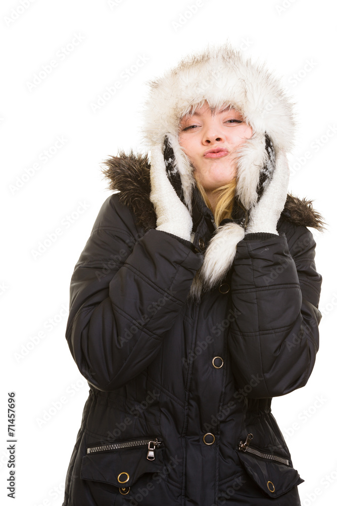 Winter vacation. Cheerful girl in warm clothes. Winter vacation. Cheerful girl in warm clothes.