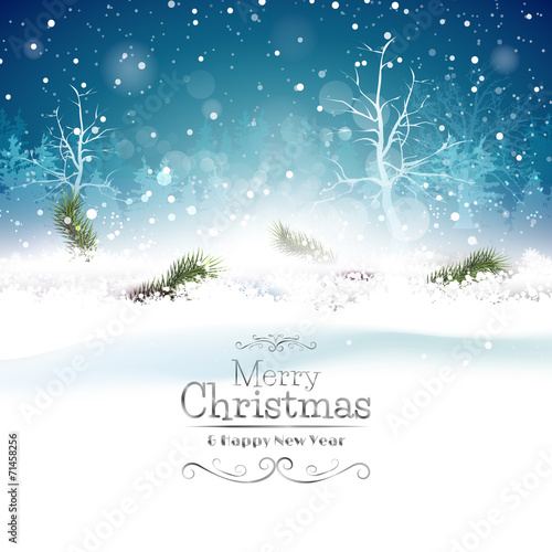 Christmas blue greeting card with place for text