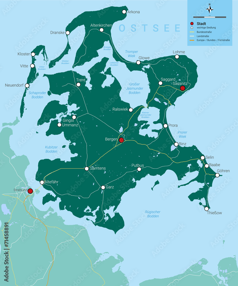 Rügen - Karte mit Legende | Map Rügen | Ostseeinsel Stock-Vektorgrafik Rügen - Karte mit Legende | Map Rügen | Ostseeinsel Stock-Vektorgrafik