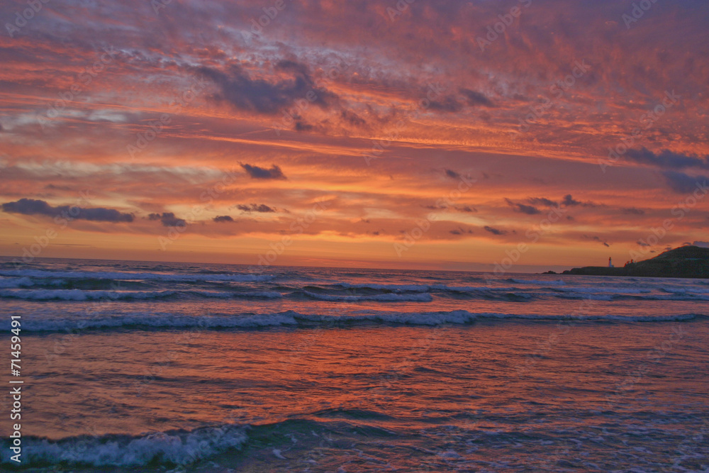 Brilliant Pacific Sunset and Lighthouse