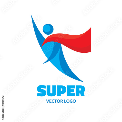Super - vector logo concept. People character. Flying man.
