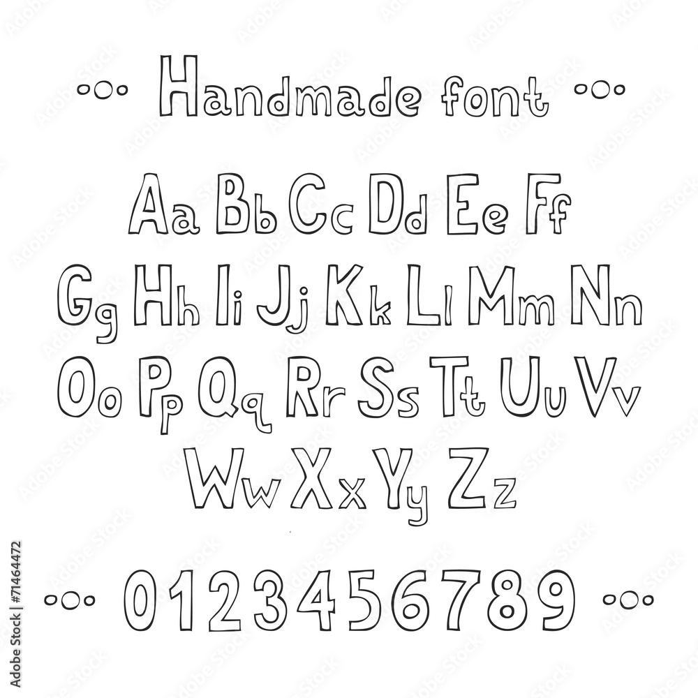 Fototapeta premium Simple monochrome hand drawn font. Complete abc alphabet set.