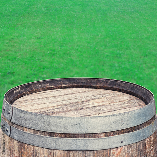 Rustic Barrel top on green background