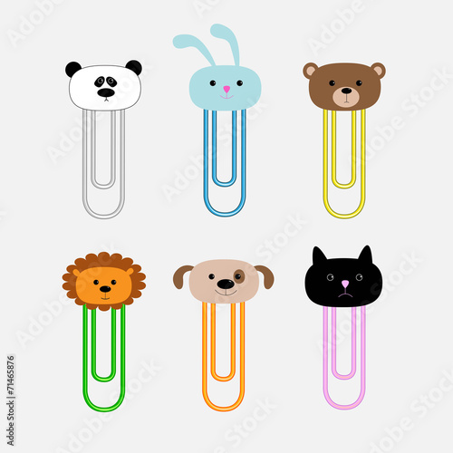 Paperclips animal head set Panda rabit, dog cat lion bear Flat 