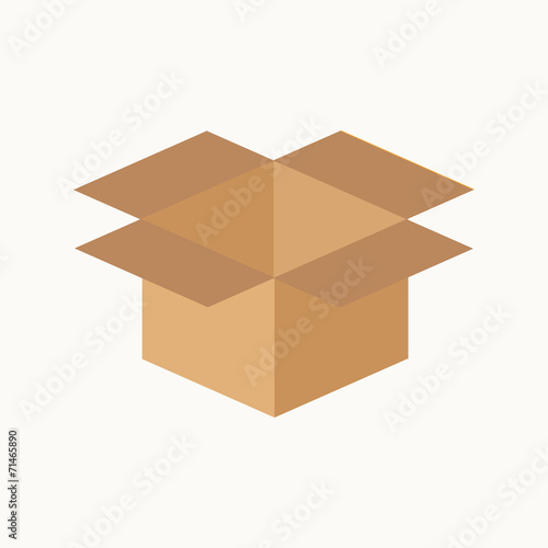 Opened cardboard package box. Flat design style.