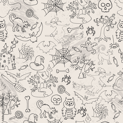 Halloween seamless pattern sketch doodle