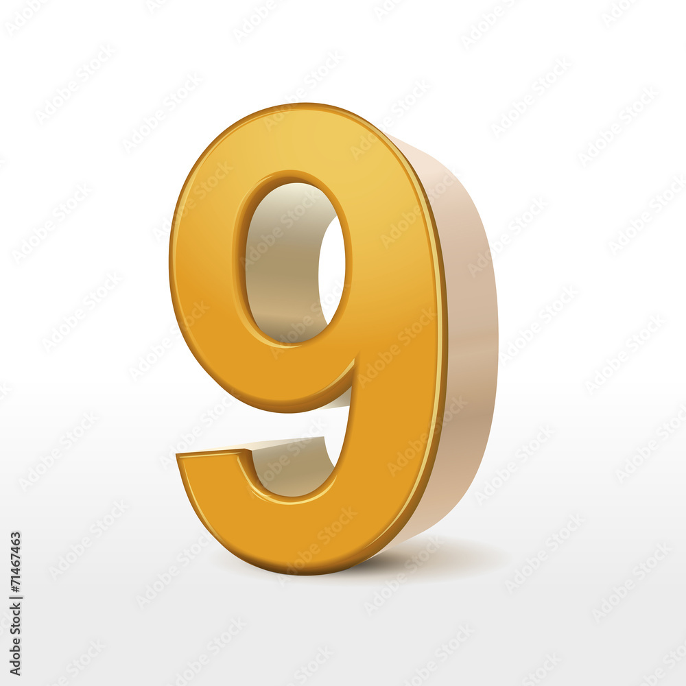 golden 3d number 9