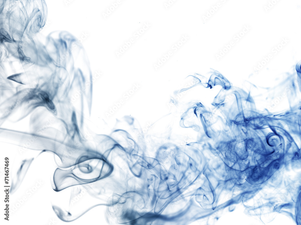 Blue smoke in white background