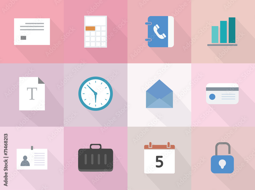 Vector set of 12 flat business icons with long shadow Vector set of 12 flat business icons with long shadow