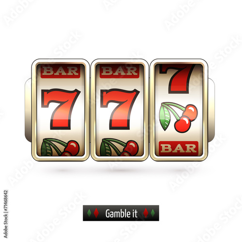 Realistic slot machine isolated photo