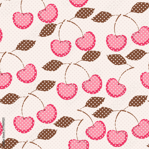 Stylized vector seamless pattern with cherry