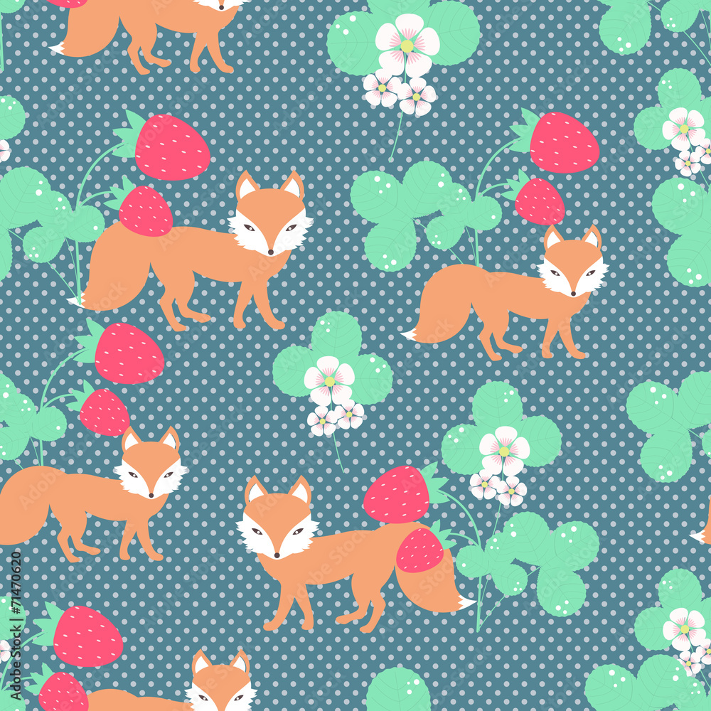 Seamless pattern with fox - obrazy, fototapety, plakaty 