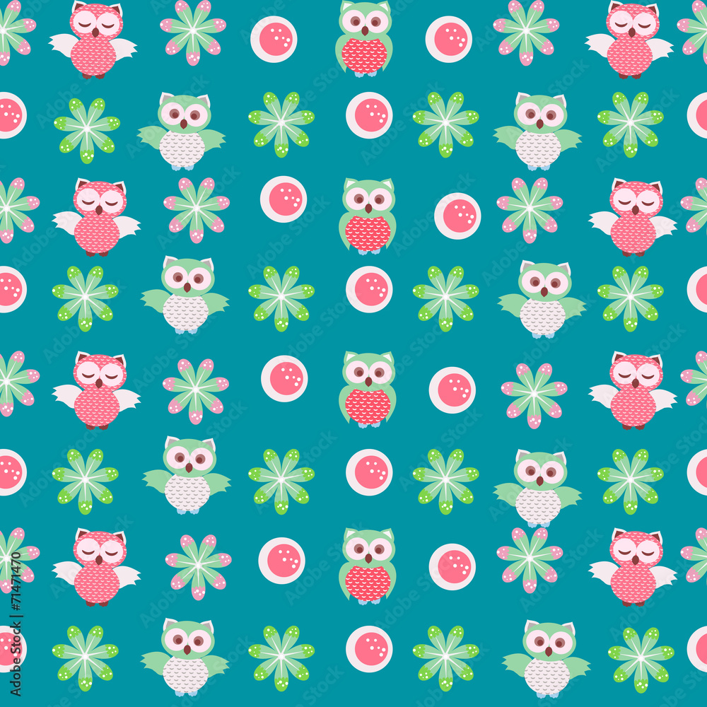 Seamless pattern with funny owls