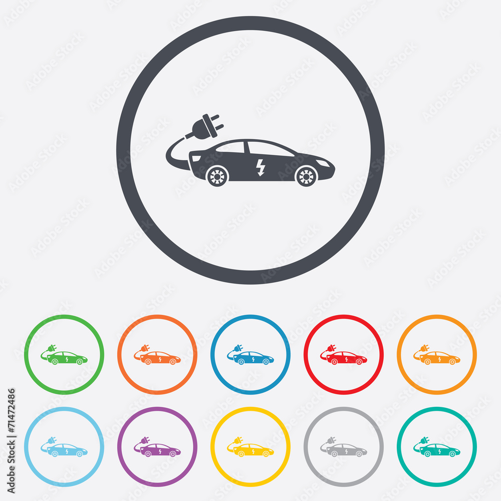 Electric car sign icon. Sedan saloon symbol. Electric car sign icon. Sedan saloon symbol.