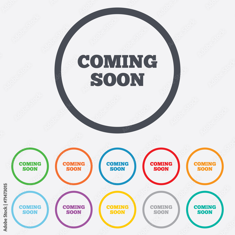 Coming soon icon. Promotion announcement symbol. Coming soon icon. Promotion announcement symbol.