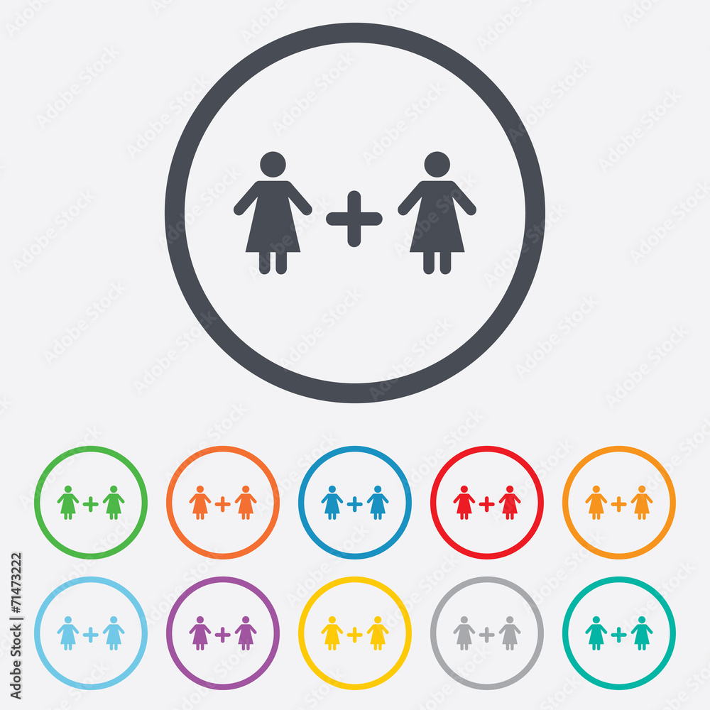 Couple sign icon. Woman plus woman. Lesbians. Couple sign icon. Woman plus woman. Lesbians.